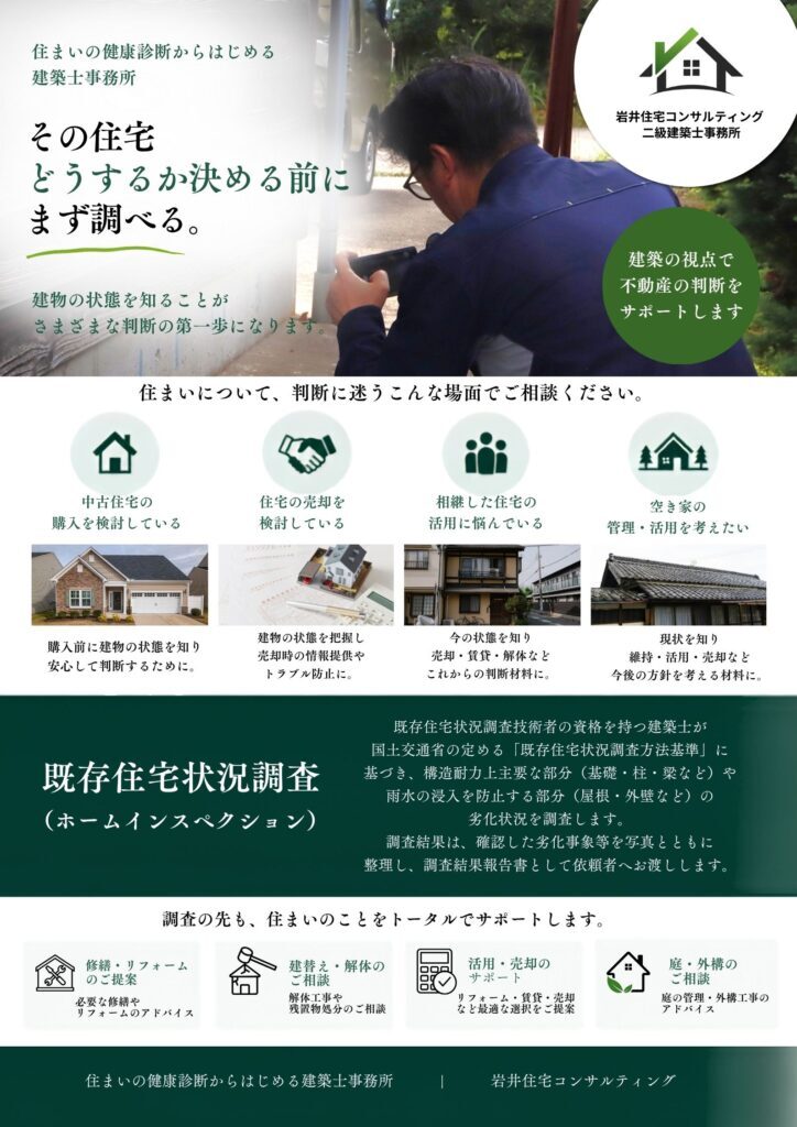 岩井住宅コンサルティングのホームインスペクション(既存住宅状況調査)サービス案内